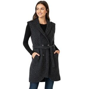 BKE Graphite Gray Chunky Knit Button Front Cardigan Sweater Women's Large Ties